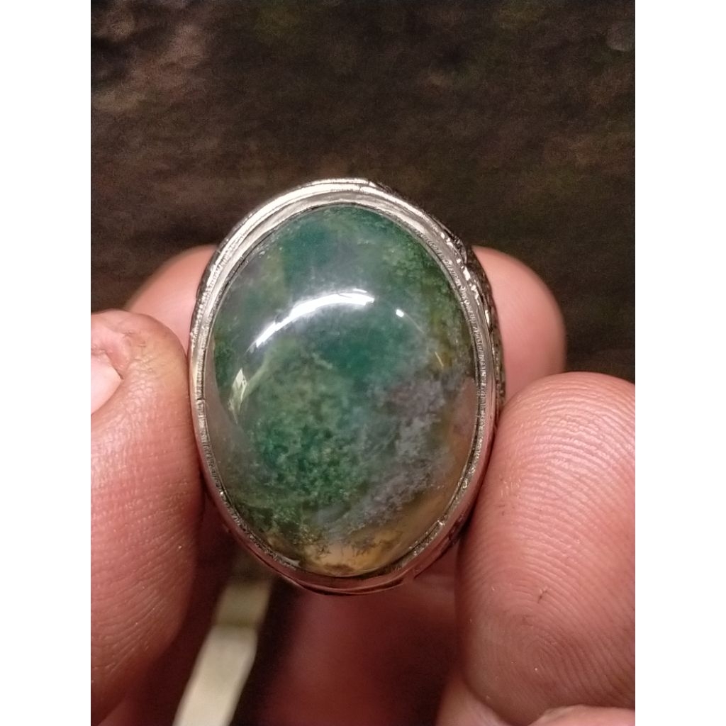 cincin batu natural hijau lumut garut