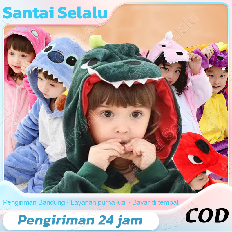 Kostum Onesie Kigurumi Kartun anak anak Dewasa: Dino, Unicorn.cow, stitch Piyama Cosplay Bahan Lembu