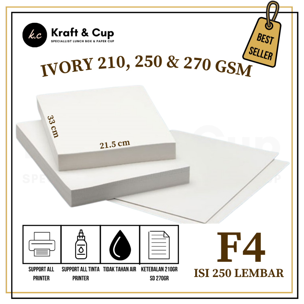 [250 LBR] Kertas Ivory F4 210, 250 & 270 gsm Karton Ivory F4