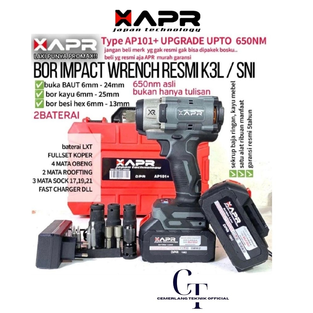 CT_XAPR AP101+ Impact Wrench 650NM Pembuka Baut Roda Mobil dan Motor ORIGINAL XAPR