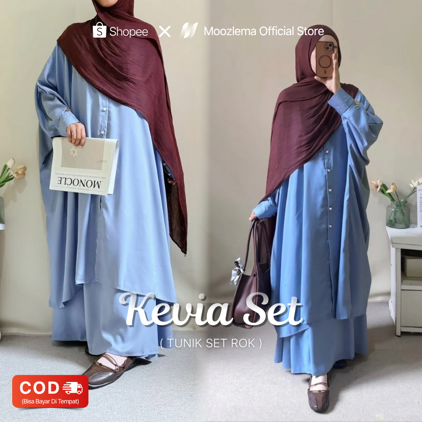 MOOZLEMA | Setelan Tunik Batwing Rok Maxi Shakila Luxe Premium | Busui Friendly Oversize A Line