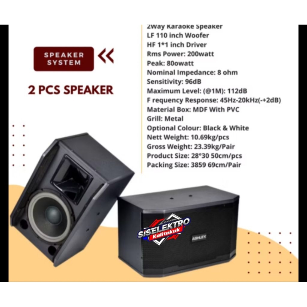 Speaker Karaoke Ashley k 2310 1 Set 2 Pcs Speaker dinding Ashley