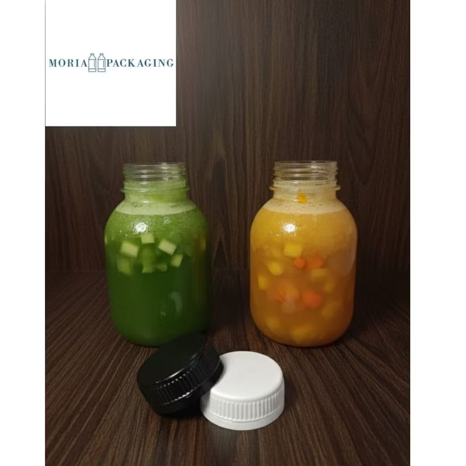 Botol Kale Gendut / Botol SKLB 250ml / Botol Gemoy PET Tutup N38 Putih dan Hitam
