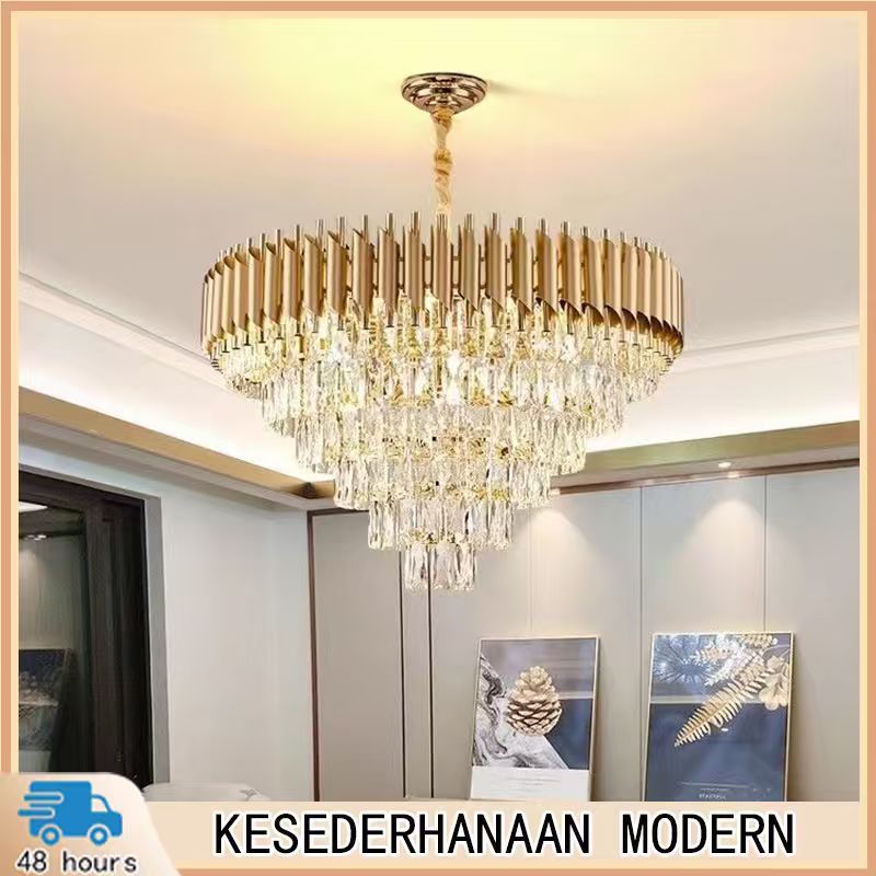 Lampu gantung kristal mewah modern, lampu gantung besar untuk ruang makan dan kamar tidur, hitam/ema