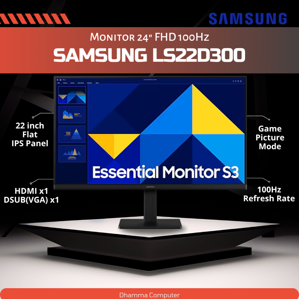 Monitor LED Samsung Essential S3GD 22" Inch LS22D300 LS22D300EAEXXD HDMI 100HZ IPS