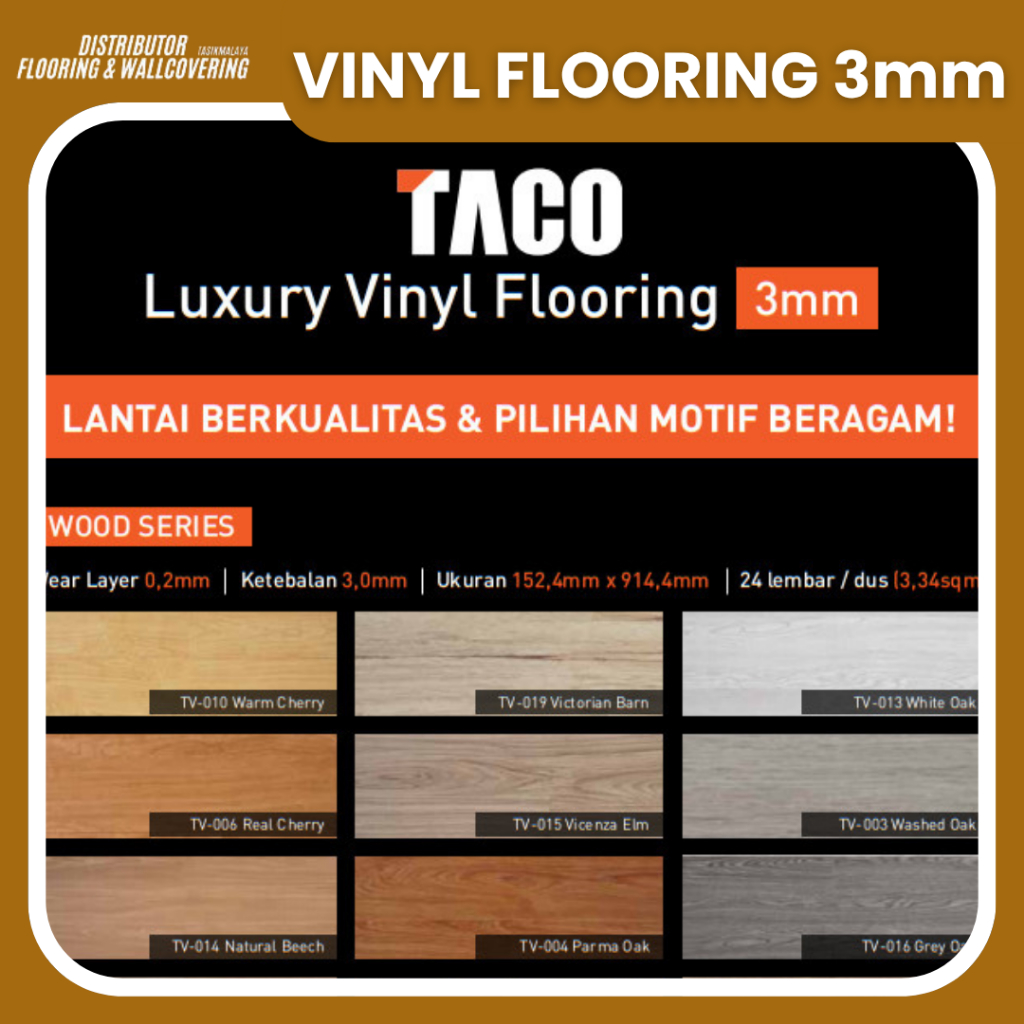 TACO Vinyl Lantai 3mm - Vinyl Plank TACO Tebal 3mm Motif Kayu