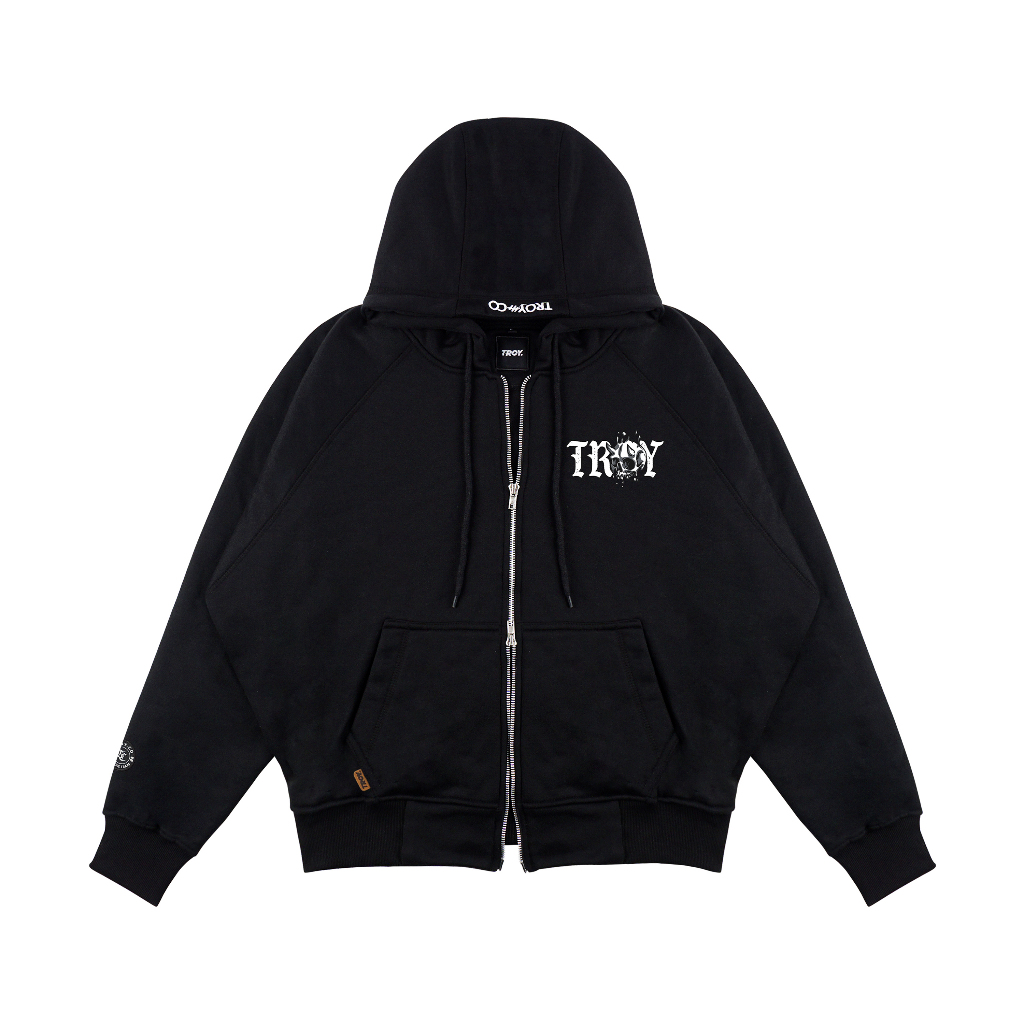 Troy Company Hoodie Boxy Double Slider Zip Black Melted Skul - Hoodie Zipper Hitam ZDSH 3382