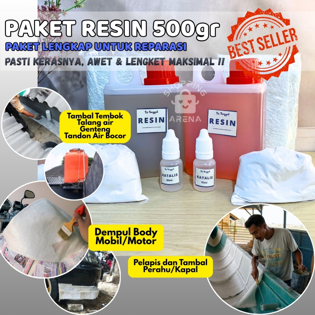 PAKET RESIN 500 GRAM Recine Resine Fiberglass Mika Glass Fiber Akrilik Acrylic DIY Catalyst Catalis 