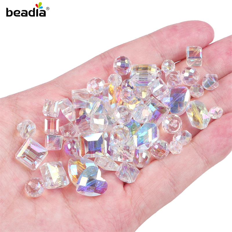 Beadia Manik Kristal, Manik Heart / Hati Peach AB Transparan - Manik Faceted Glass untuk DIY Gelang,