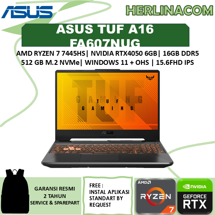 Laptop Asus Tuf Gaming A16 FA607NUG RTX4050 6GB RYZEN 7 7445HS 16GB 512GB SSD