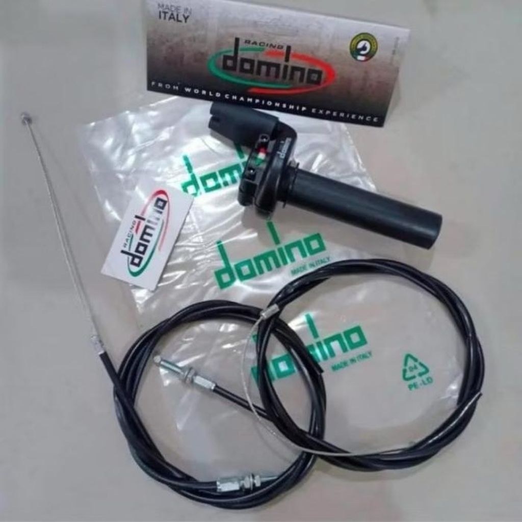 SLONGSONG GAS SPONTAN DOMINO+2 KABEL GAS+2 STELAN L GAS CHROME UNIVERSAL SEMUA JENIS MOTOR - hitam