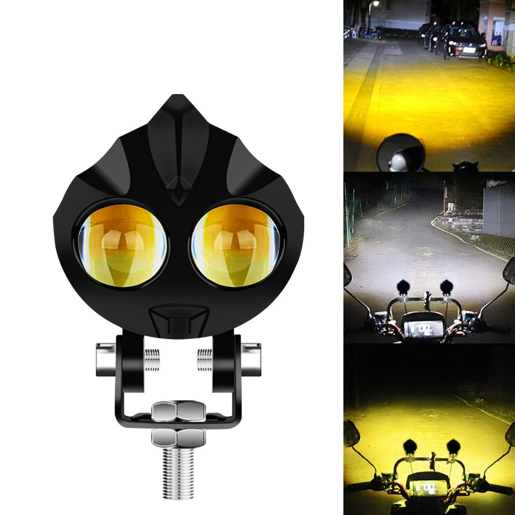 Lampu Depan Sepeda Motor Mini Lampu Sorot LED Putih Dan Kuning 12V Desain Muka Cocok Untuk Modifikas