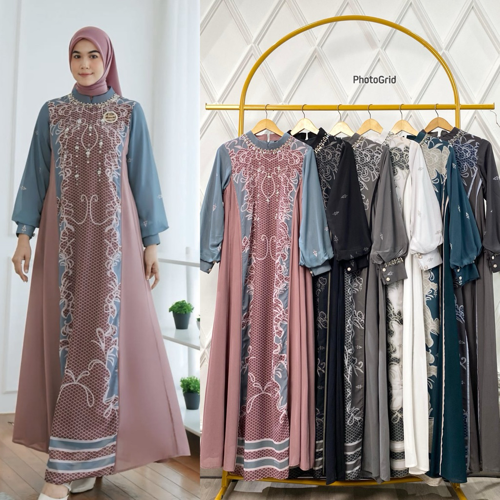 VANESSA DRESS BY LAYKA/gamis printing mewah/gamis elegant/gamis pesta cantik