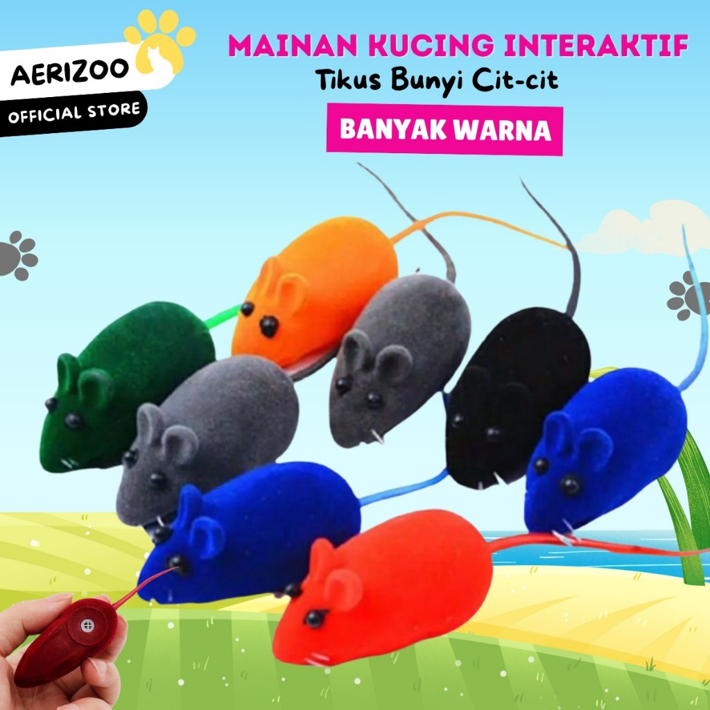 Mainan Kucing Tikus Cit Cit Cat Toys Interaktif Boneka Gigitan Kucing Aerizoo