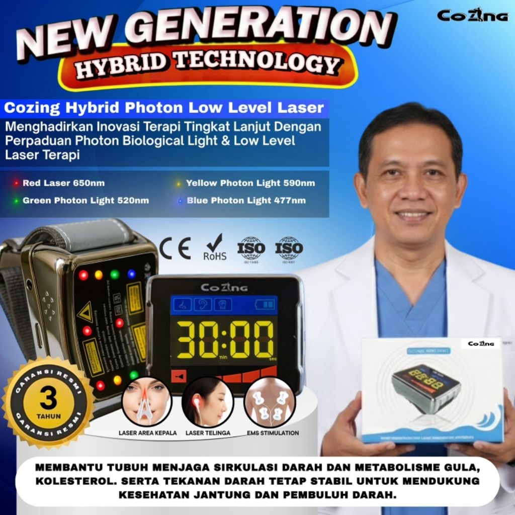 [BEST SELLER] Cozing Hybrid Photon Therapy Laser – Jam Terapi Laser Hybrid 11 Titik Acu Point Laser 