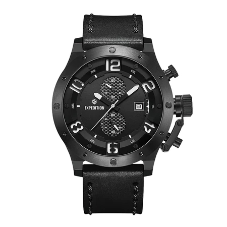 Jam Tangan Pria Expedition Chronograph Black Leather E 6381