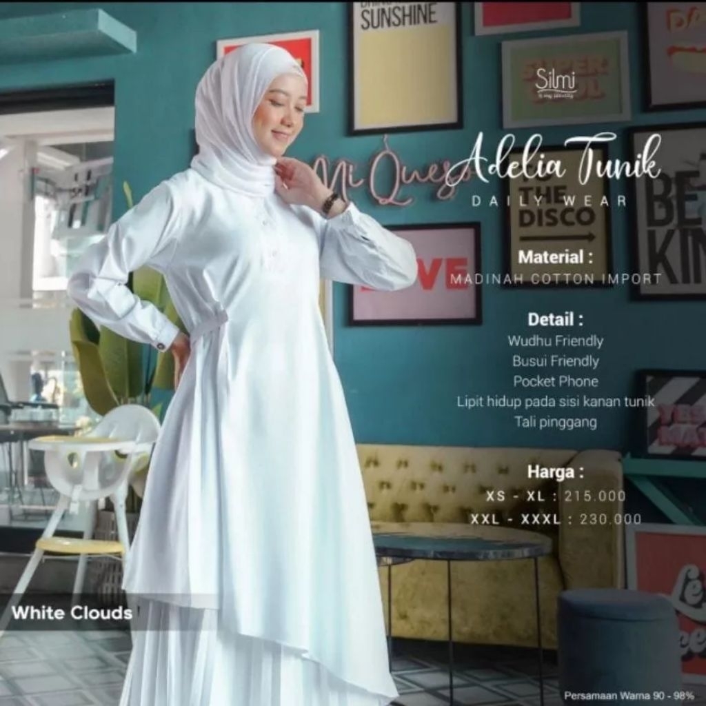 Baju Tunik Polos/Atasan Dewasa Putih/Tunik Jumbo - Adelia White Clouds | Produk Original by Silmi