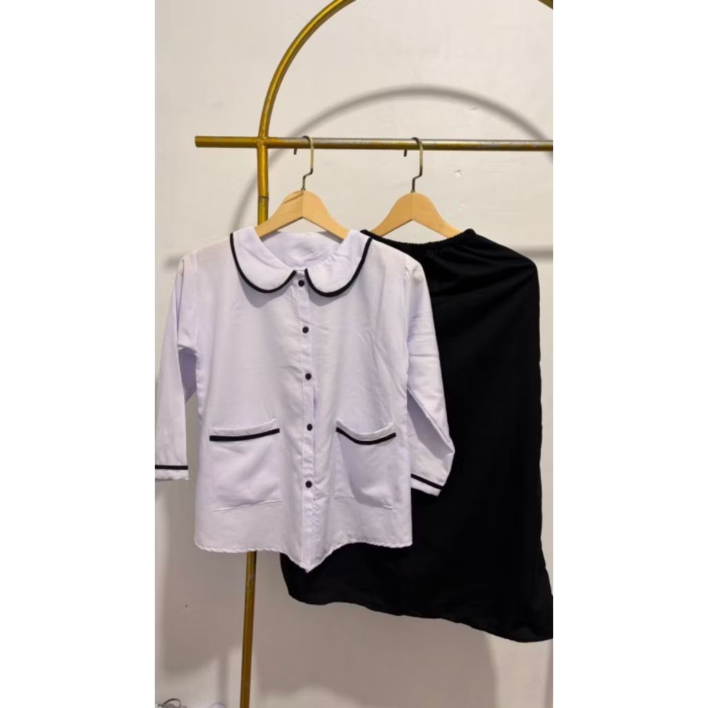 Baju Busana Muslim Anak Perempuan Satu Set Hitam Putih