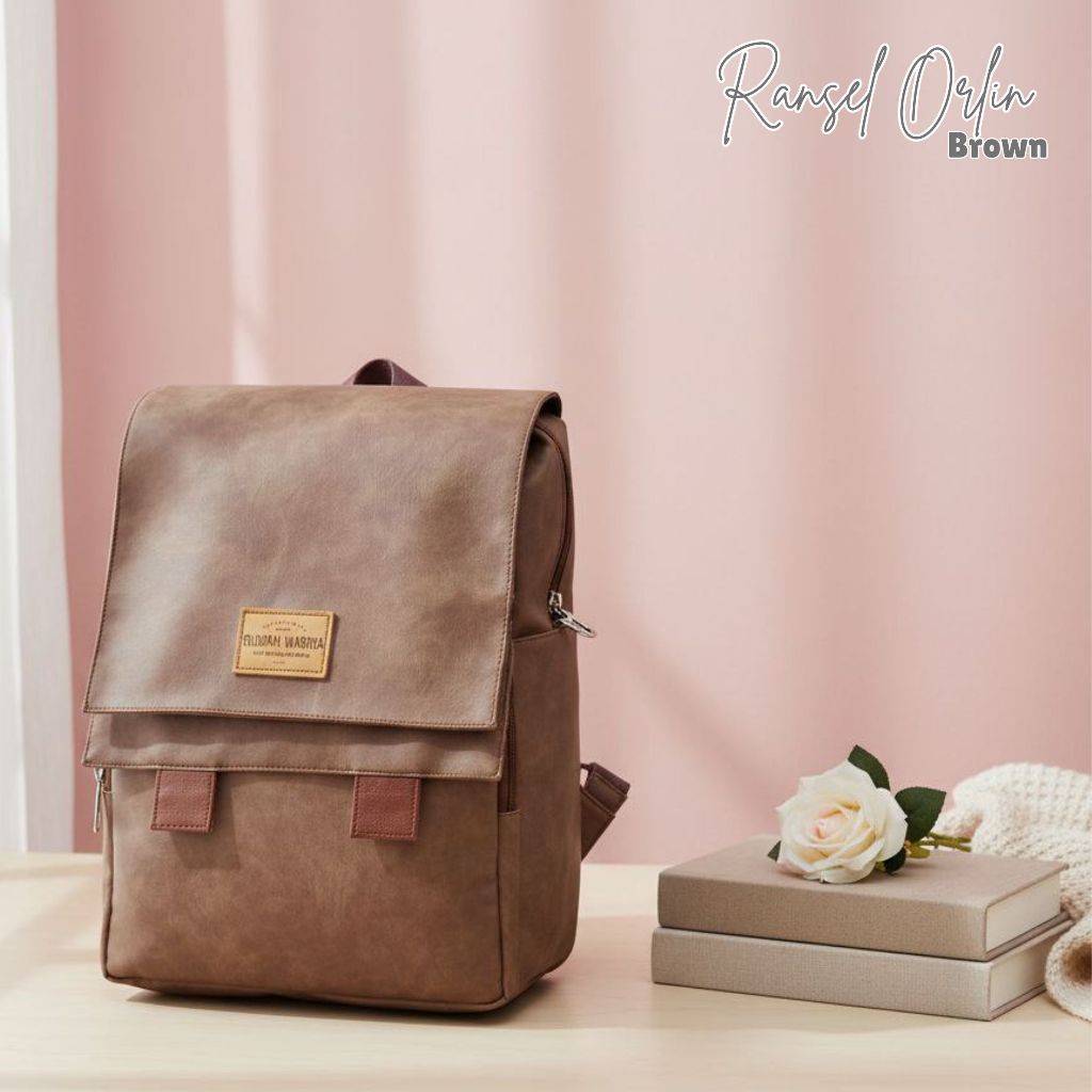 Rumah Warna Tas Ransel ada slot Laptop Size 25.5 x 14.5 x 40 cm Orlin Brown