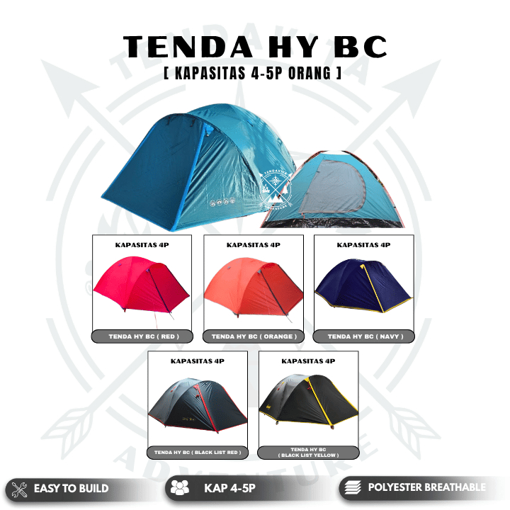 Tenda Camping Gunung Dome HY BC Waterproof Double Layer 4-5P Family Tent Outdoor Frame Fiber Kemping