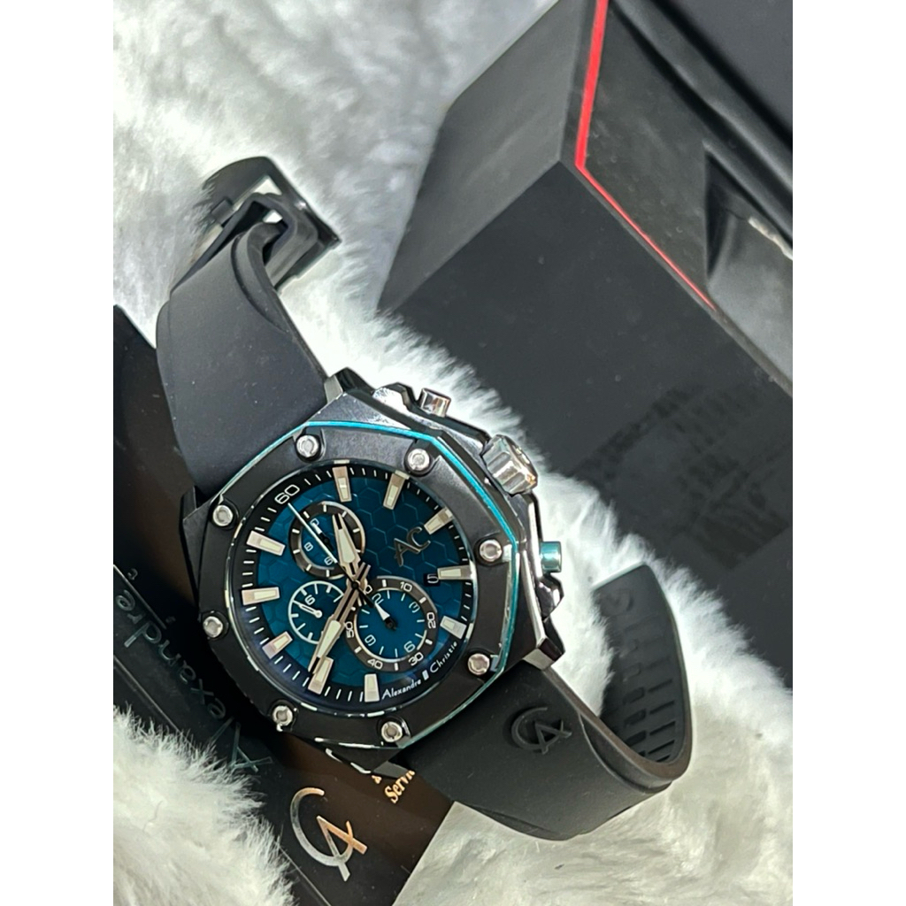 New Arrival, Dijual Cepat Jam Mewah Alexandre Christie, AC 9601 MC Rubber Dial Hijau
