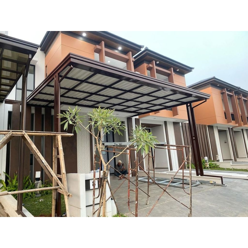 KANOPI RUMAH - RANGKA BESI HOLLOW - ATAP ALDERON DOUBLE LAYER