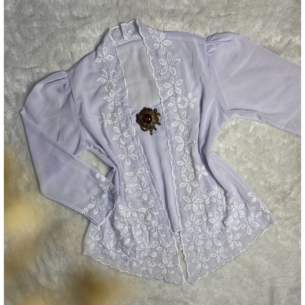kebaya jadi bordir spesial putih lengan panjang
