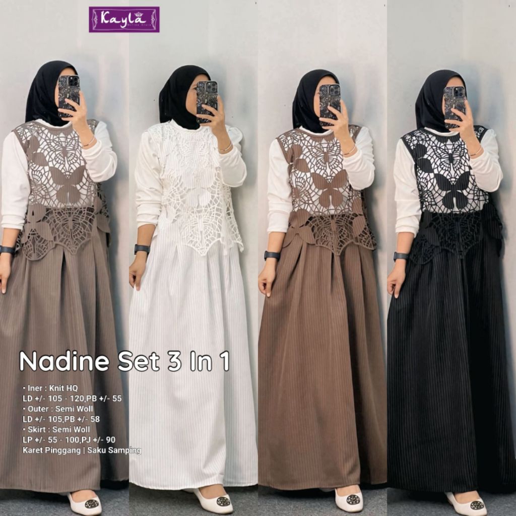 SET 3 IN 1 NADINE ELIZZA PARASA DOHA WARDAH BENI SET ROK 3in1 ORI BY KAYLA ABELLA ATHAYA // SETELAN 