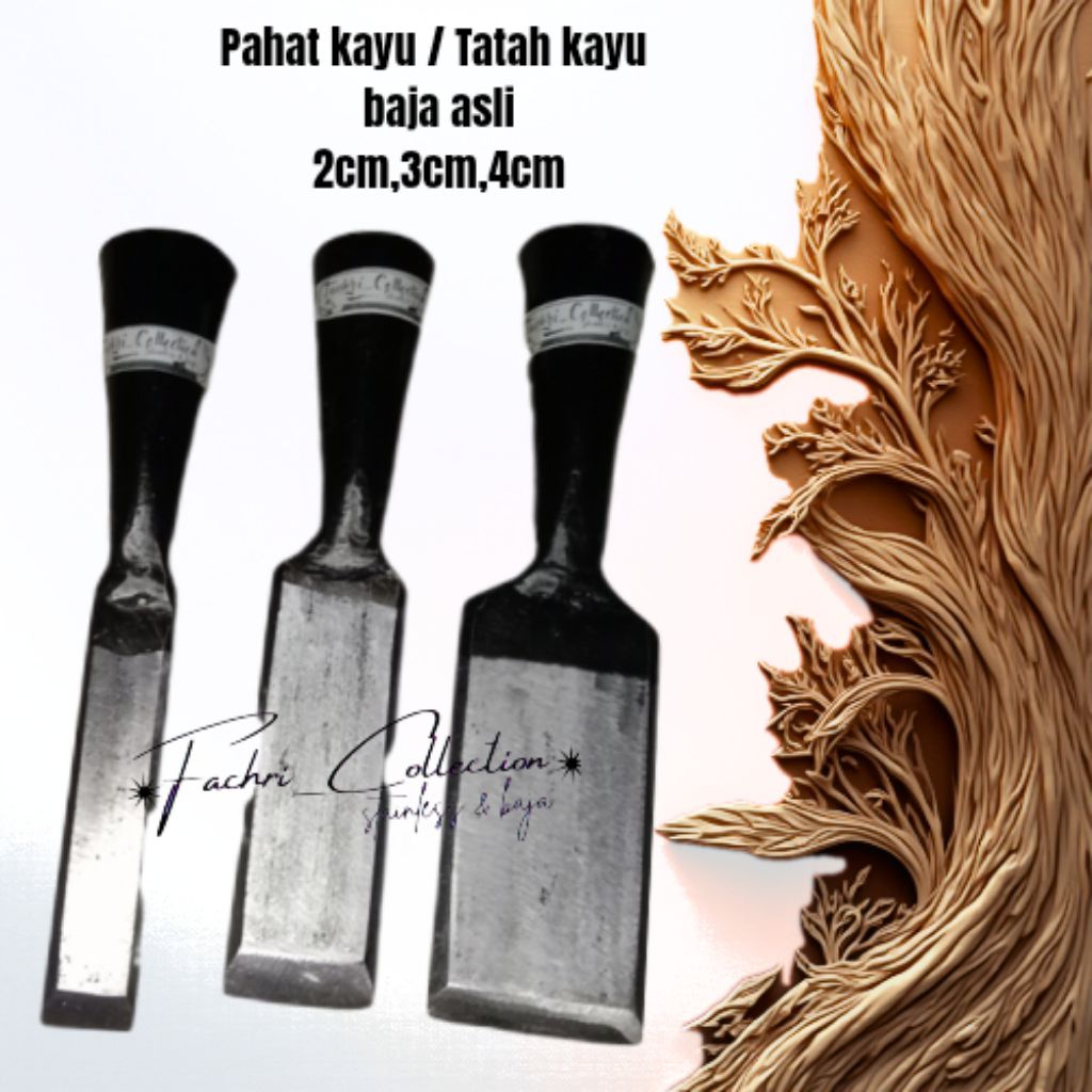 pahat kayu bahan baja asli / tatah kayu 1set 2cm 3cm 4cm/ tatah kayu / alat ukir kayu bahan baja asl