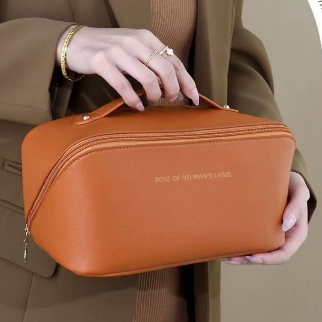 Tas Kosmetik Pouch make up portable Tas make up Waterproof Tas Makeup Travelling Kulit PU (BROWN COK