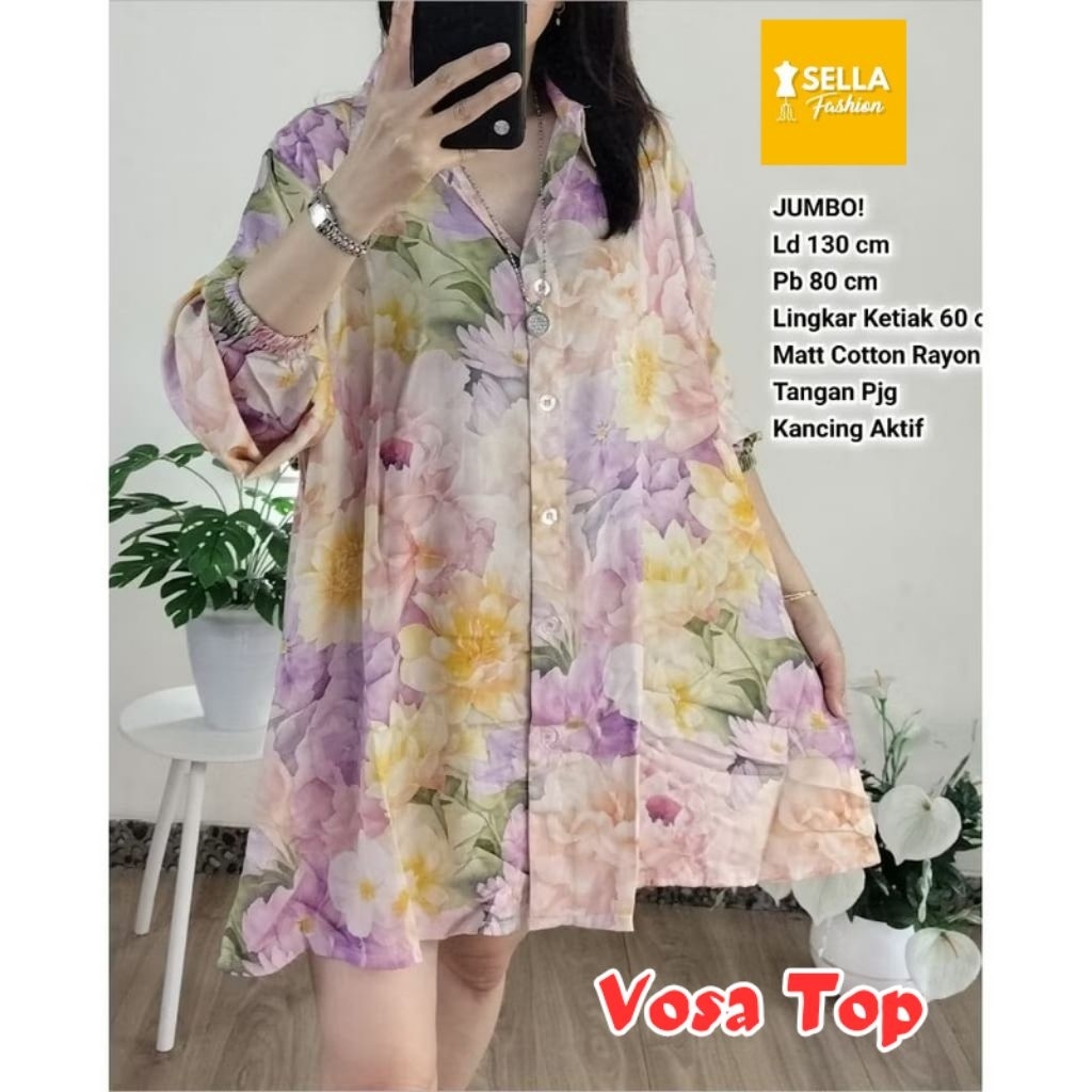 kemeja wanita jumbo ld 130 rayon printing niori vosa wesa motif bunga terbaru busui atasan casual bi