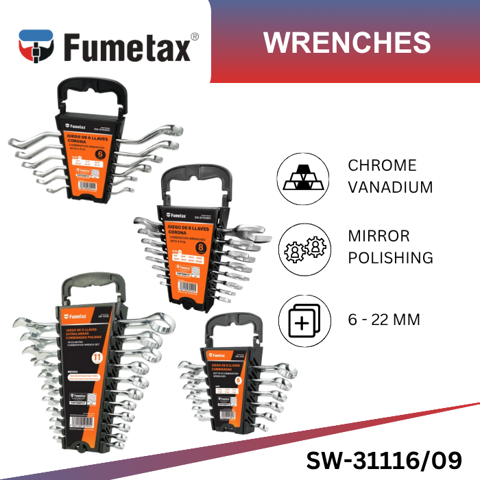 FUMETAX Kunci Ring Pas Kunci Double Ring Kunci Double Pas Set Combination Wrench Chrome Vanadium 6 -
