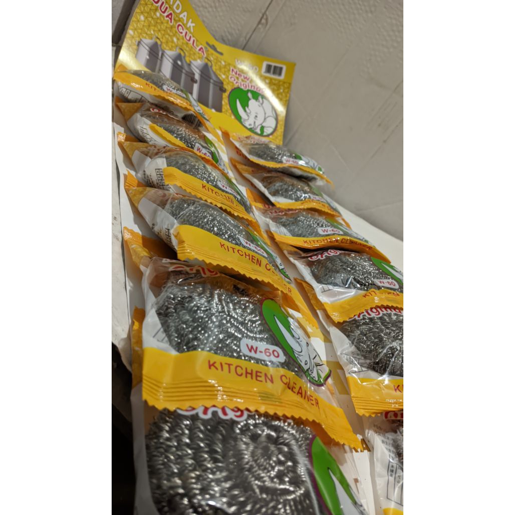 gosok panci, kawat stainless stell merek badak dua cula