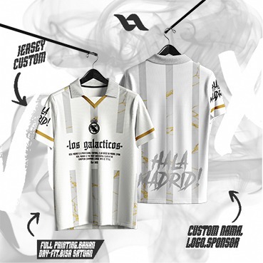 Jersey Fantasy  Real Madrid Logo Bordir | Jersey Retro Real Madrid | Jersey Clasic | Jersey Fantasi