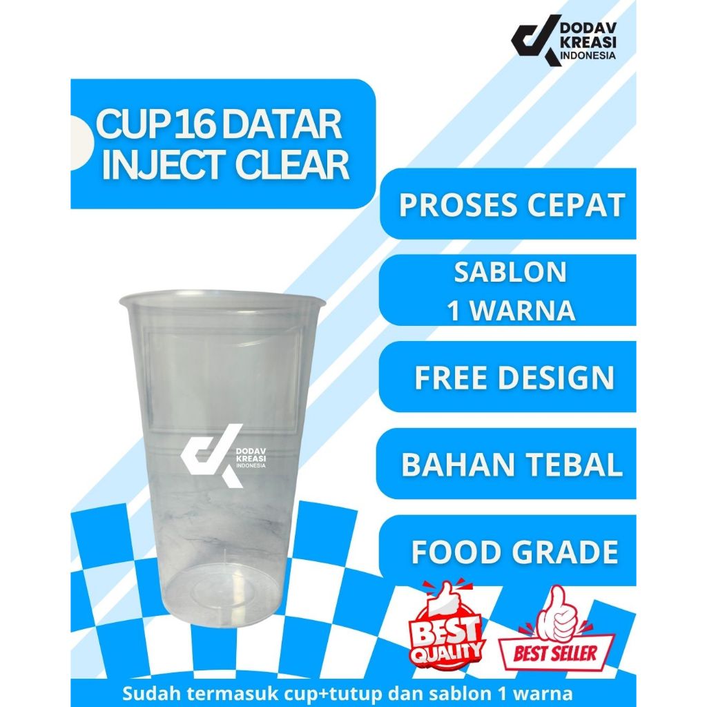 Sablon Cup 16 Oz Datar Injection Clear Premium Tebal Anti Tumpah Anti Pecah Cocok Untuk Take Away Mi