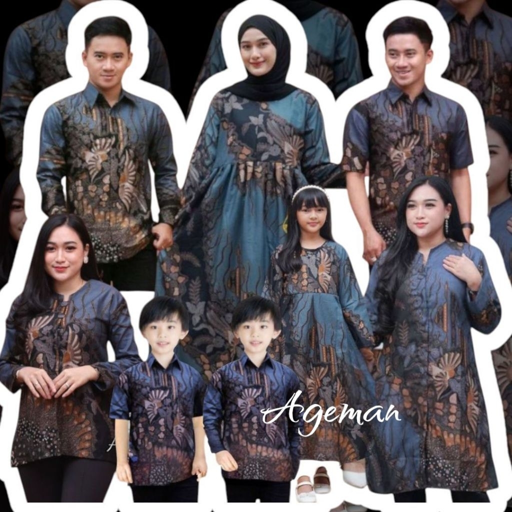 Gamis Batik Couple Keluarga Ayah Ibu Anak | Seragam Batik Lebaran Modern | Baju Pasangan Suami Istri