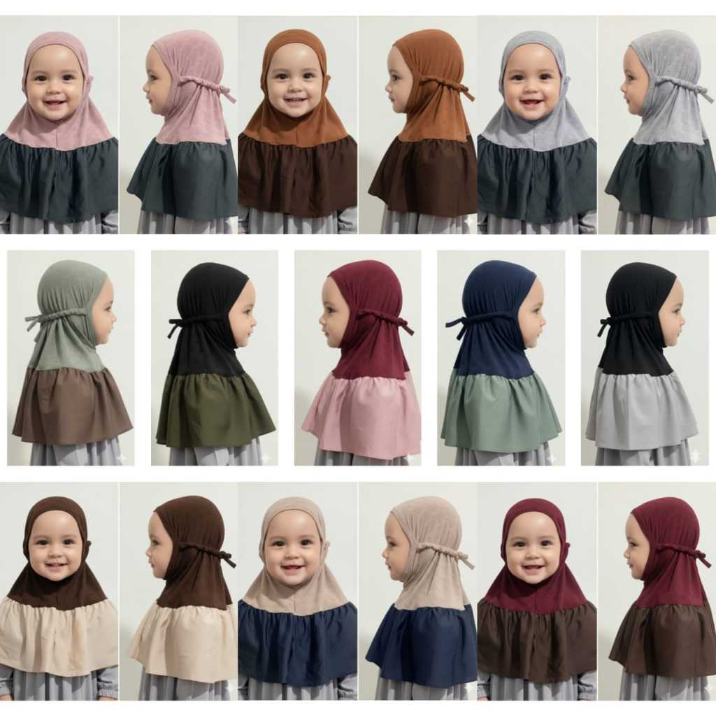 Hijab bayi 0-1 tahun 3pcs kerudung bergo anak JERSEY MOTIF  kerudung instan anak 1 tahun