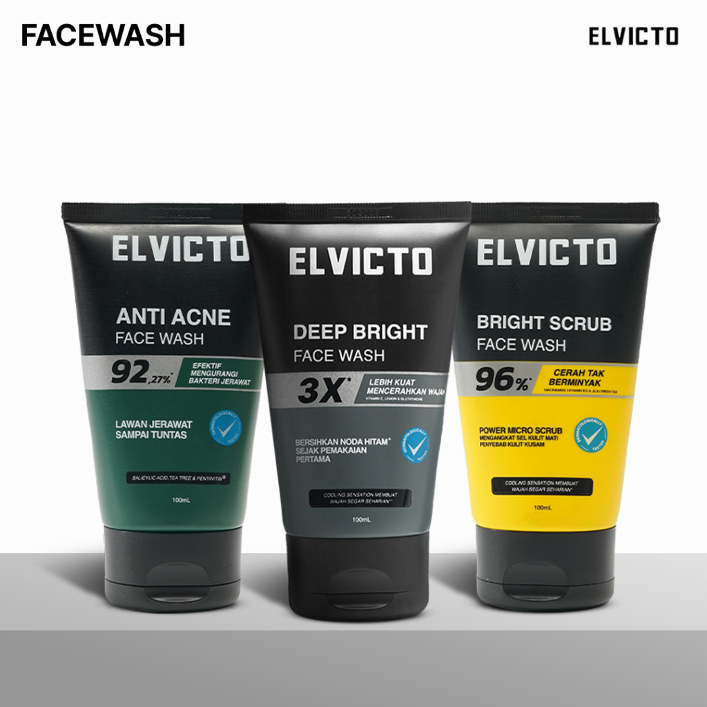 [NON SLS] ELVICTO  FACE WASH 100gr | Face Wash Pria Sabun Cuci Muka Brightening Deep Clean 5 in 1 Ch