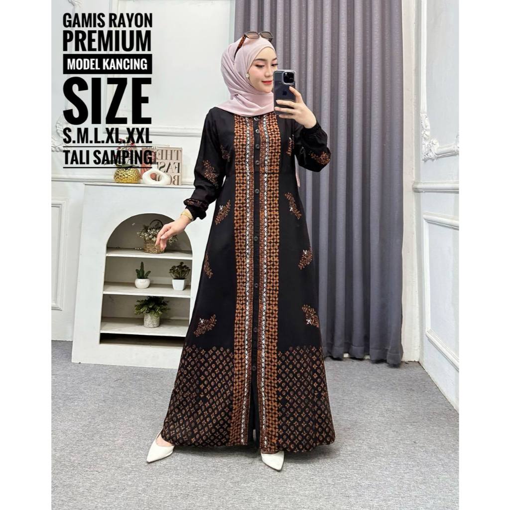 BATIK USMAN Gamis Lebaran Terbaru Rayon Twill Candimekar syari Motif Kopi Pecah