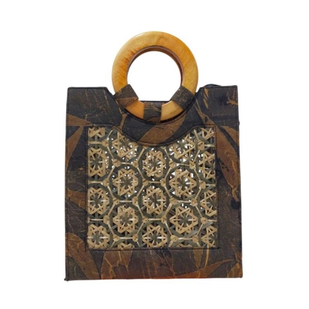 tas anyam kanvas ecoprint warna alam motif daun unik free