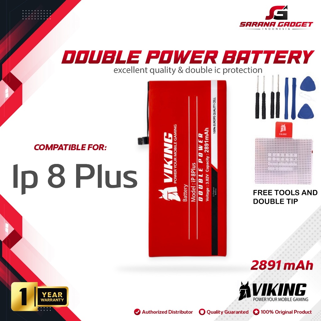 Baterai VIKING Double Power Iphone 8 Plus 8+  Batre Batrai Battery Dual