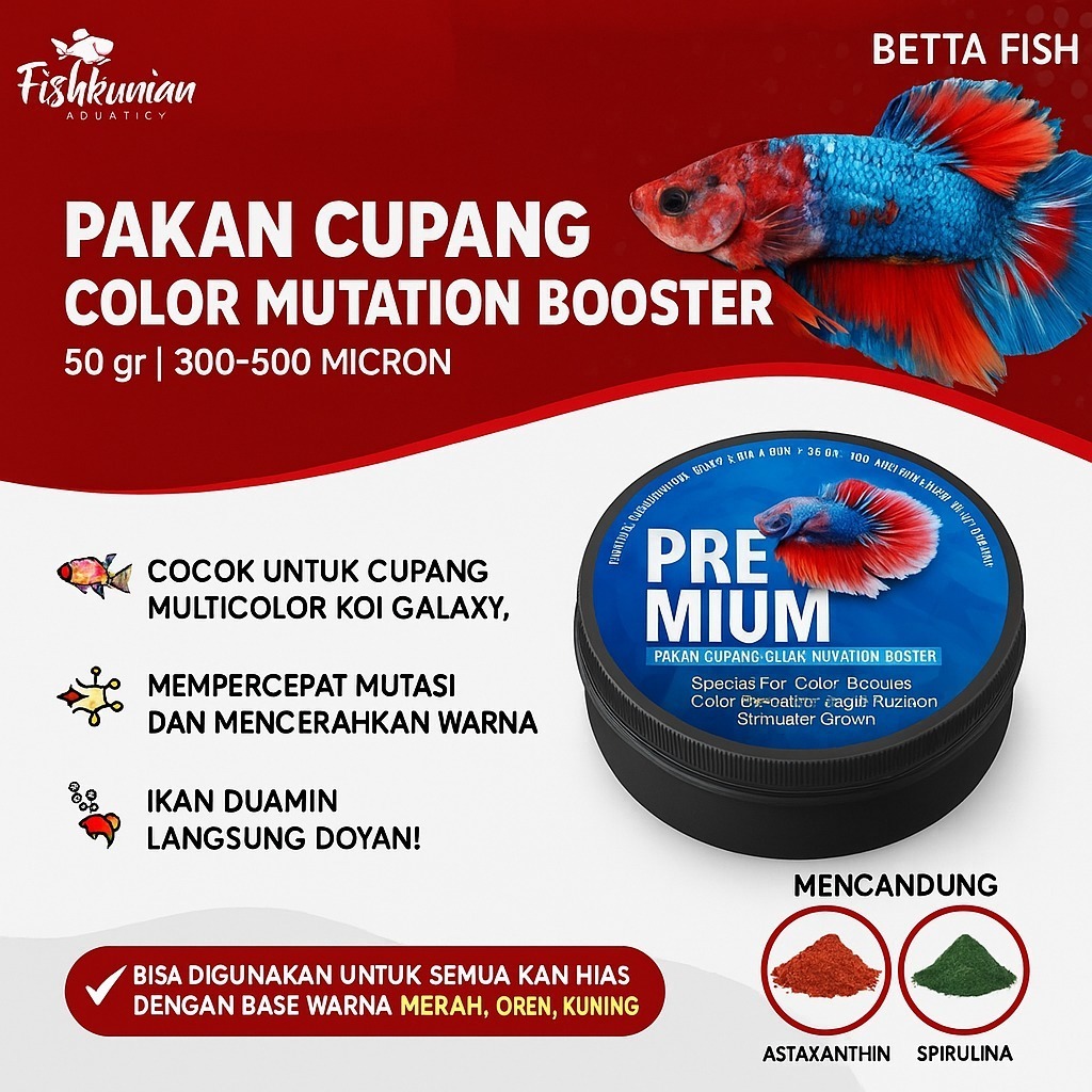 Pelet Pakan Cupang Mutation Booster Premium 50gr – Pelet Terbaik untuk Mutasi Warna Ikan Cupang