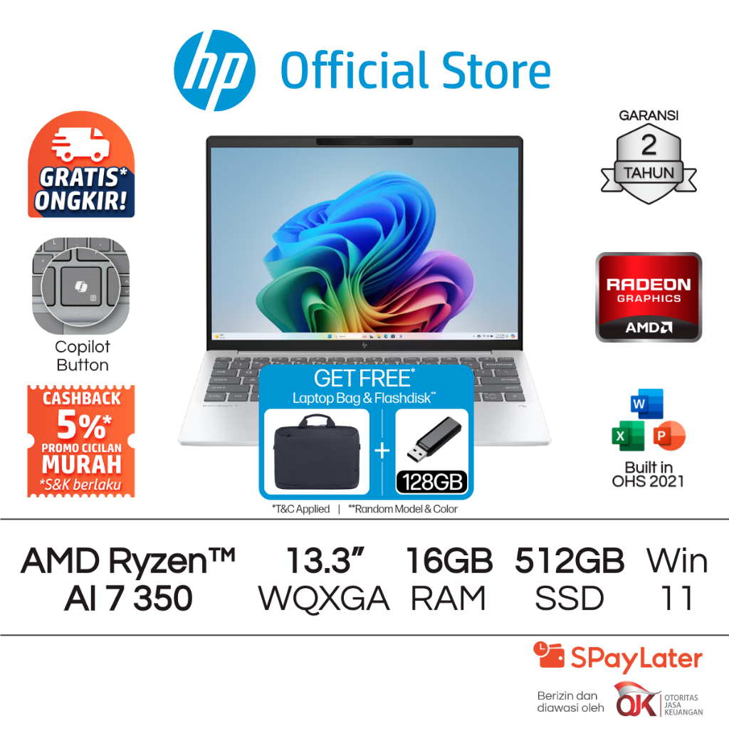 Laptop HP Pavilion Aero - OmniBook 7 Aero [NEW] AMD Ryzen AI 7 Radeon 860M 16GB RAM 512GB SSD Silver