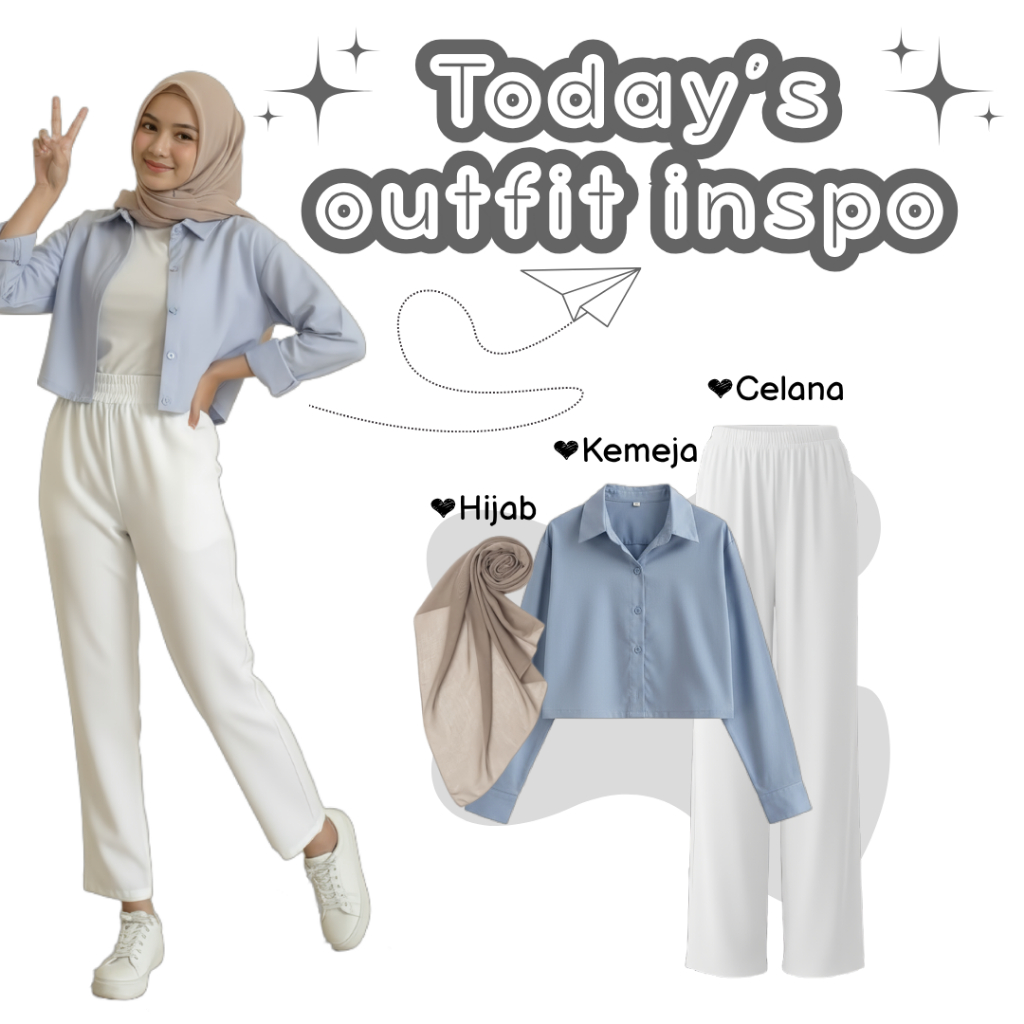 one set wanita remaja ( Kemeja Poplin, Celana Kulot, Hijab )outfit cewek, one set kekinian