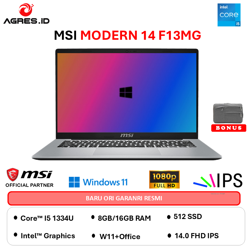 MSI MODERN 14 I5 1334 8GB 512GB W11 14.0FHD BLIT 2Y SLV -F13MG.647