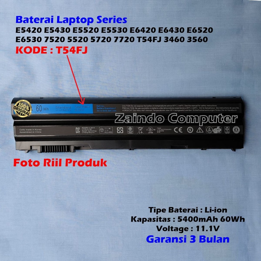 BATERAI LATITUDE T54F3 T54FJ E5420 E5430 E5520 E5530 E6420 E6420AT E6430 E5420 E5420 E5420M E5430 E5