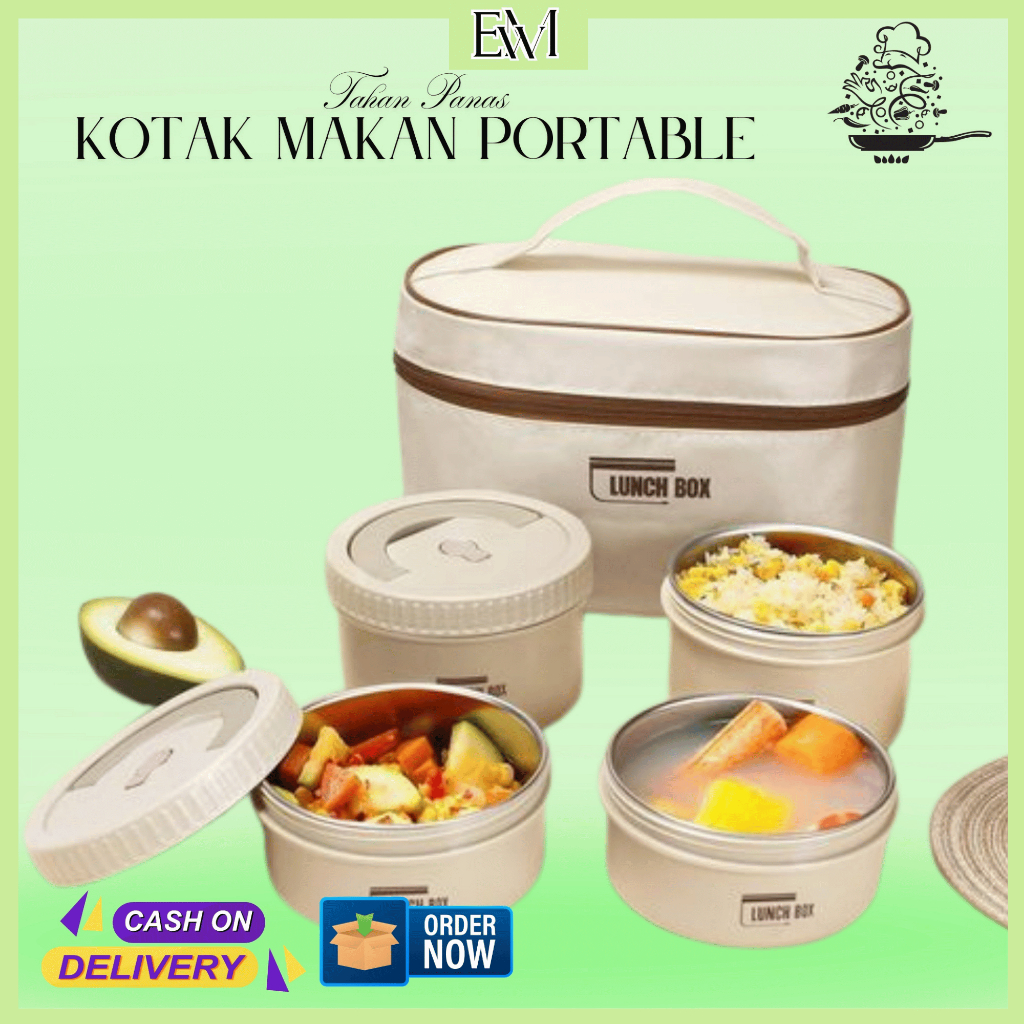 Makan Portable bisa Panas Container Sealed Round Stainless Lunch Box Tahan Bocor dan premium/Kotak M