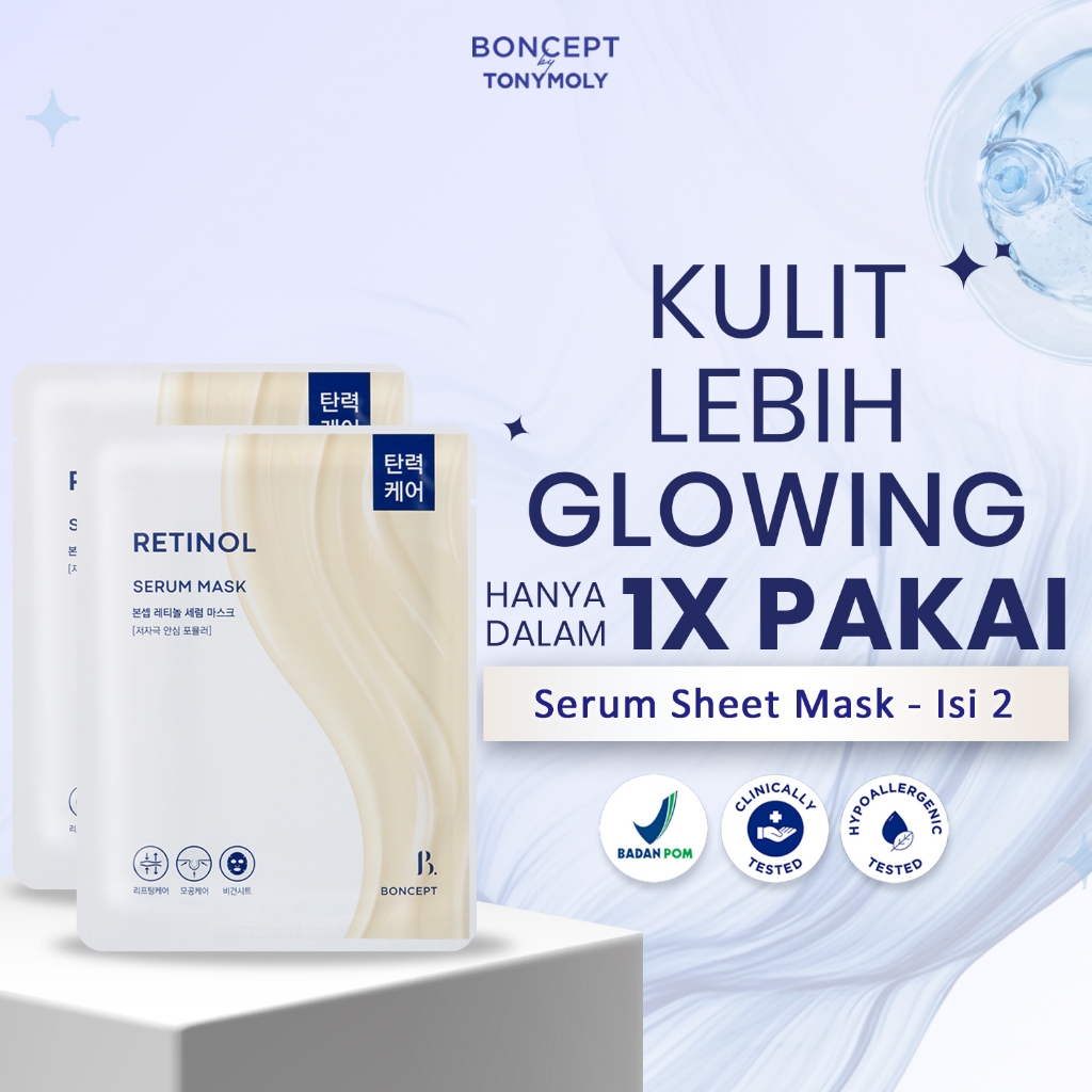 TWINPACK BONCEPT Retinol Serum Mask - Masker Lembap & Lifting, Mengandung Bakuchiol & Panthenol, Men