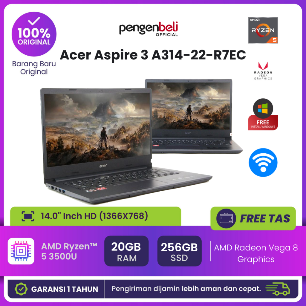 Laptop Stylish dengan Performa Andal untuk Aktivitas Sehari-hari | AMD Ryzen 5 3500U | Ram 20GB | SS