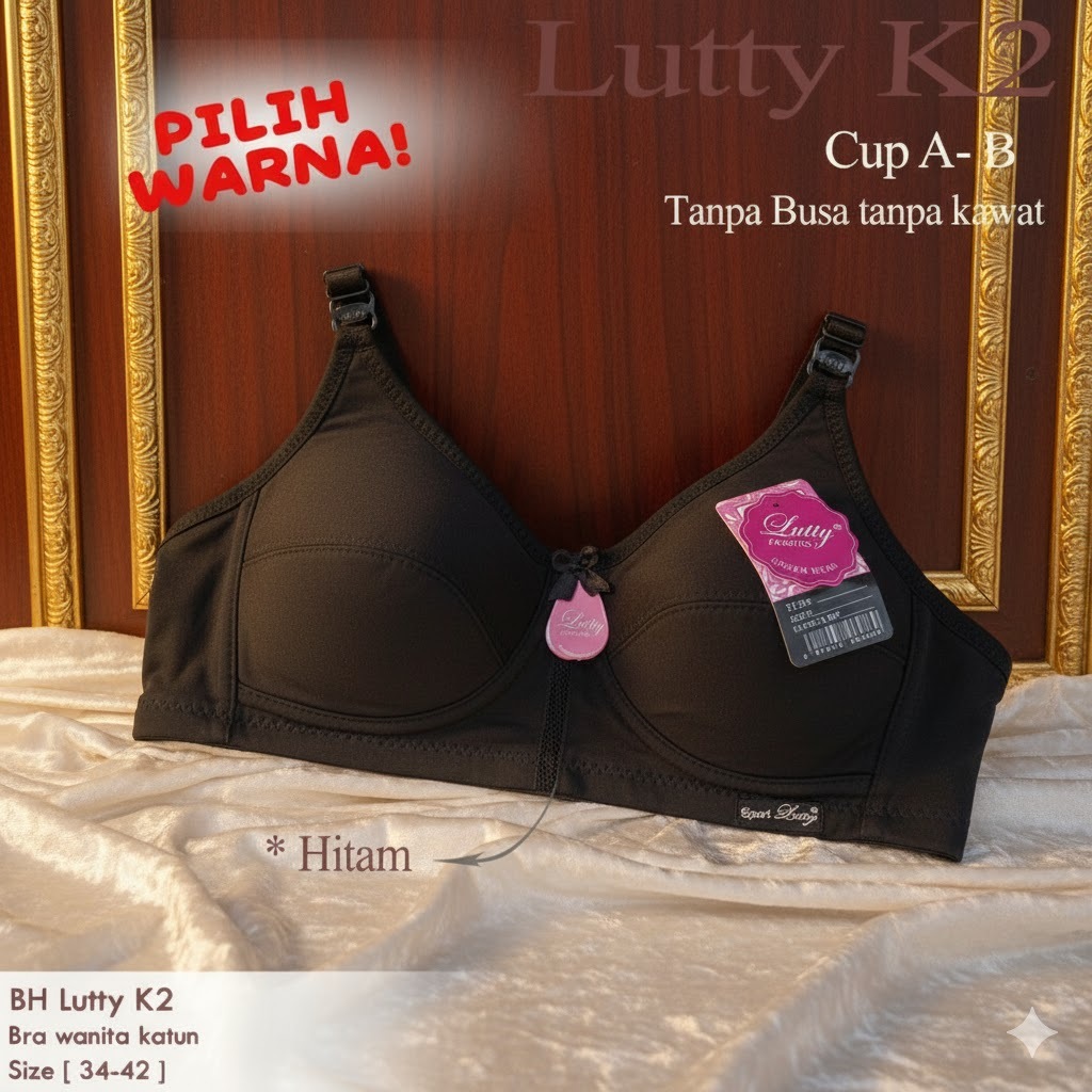 BH Lutty Bra Dengan Warna ( Hitam ) | BH Sport Wanita Dewasa Kancing 2 | BH Lutty Berbahan Katun Tan